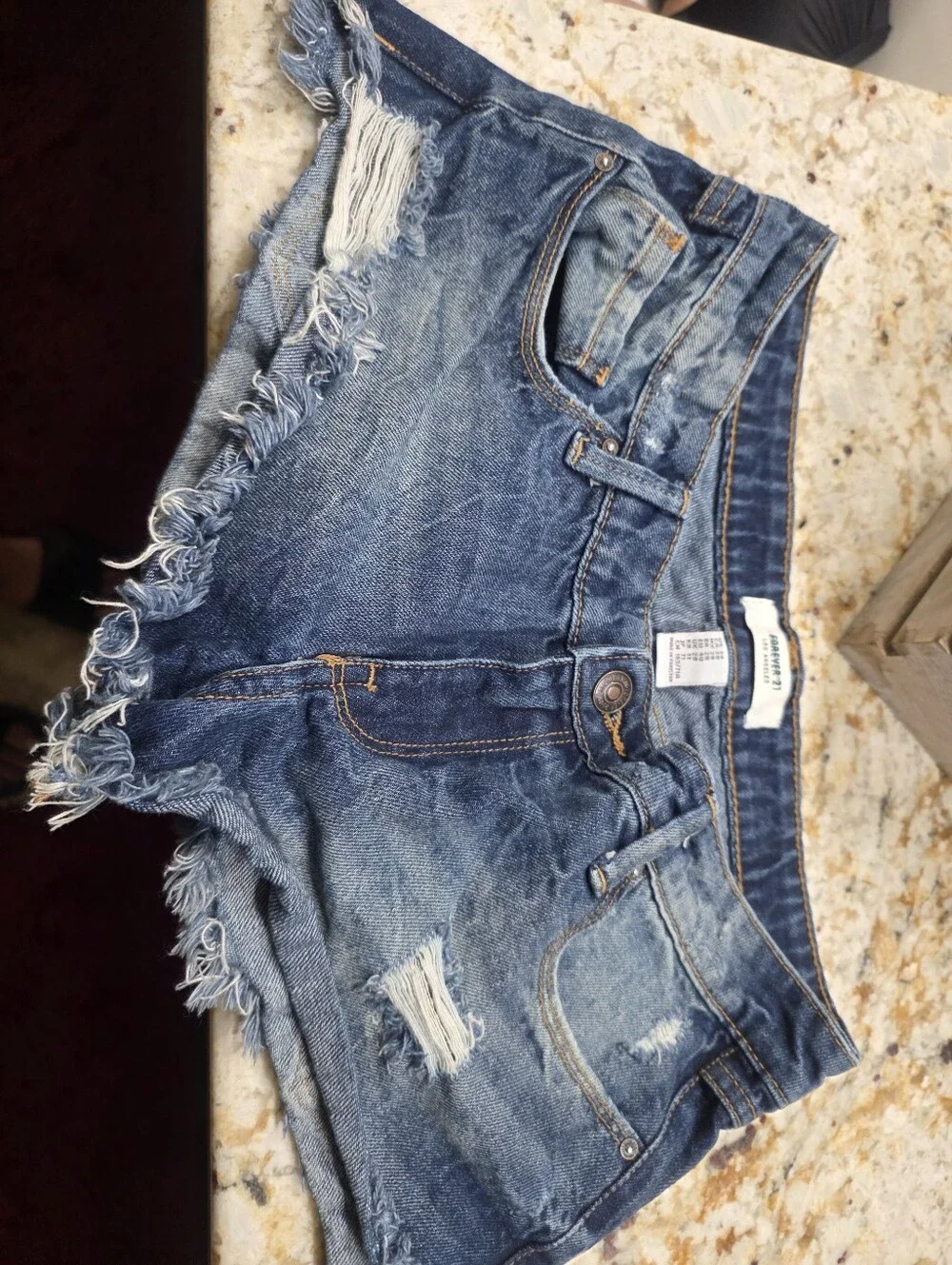Forever 21 Dark Blue Distressed Cutoff Denim Shorts Size 28